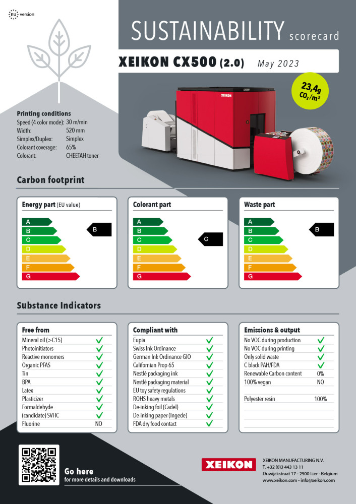 Sustentabilidade - Pegada de Carbono - Scorecard Xeikon CX500 (2.0) - CX50